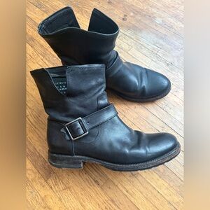 Frye Black Leather Ankle Boots with Buckle